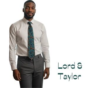 Lord & Taylor Navy Teal Gold Silk Necktie